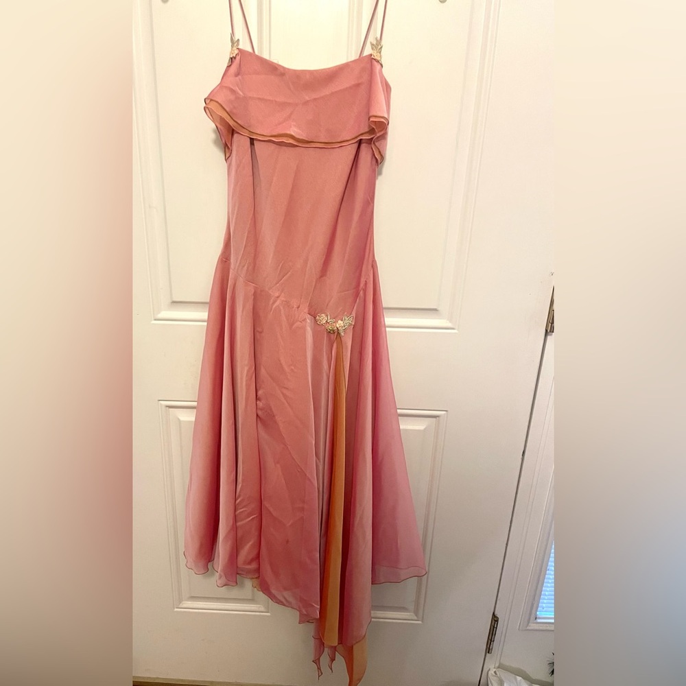 Chic Pink and Orange Midi Dress